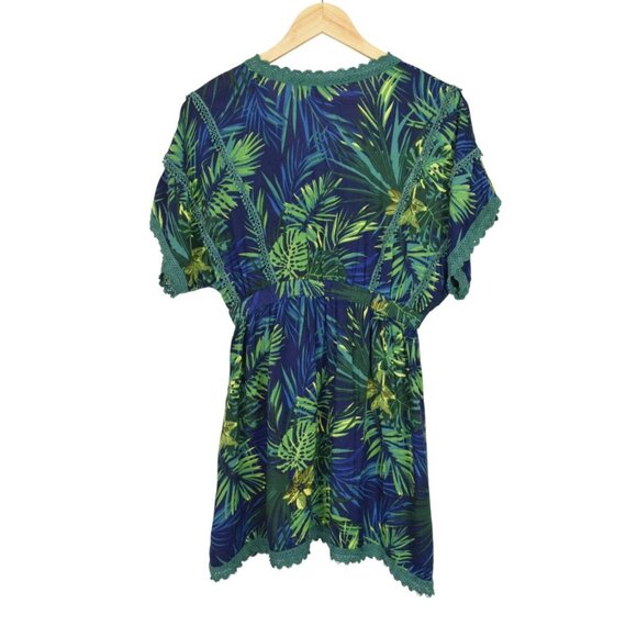 AMERICA & BEYOND TROPICAL PALM PRINT GREEN V-NECK COVER UP DRESS - Picture 6 of 8